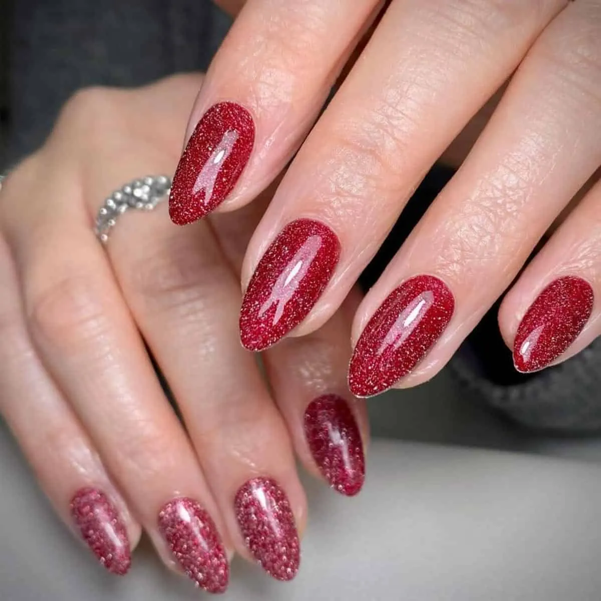 red and silver glitter nails